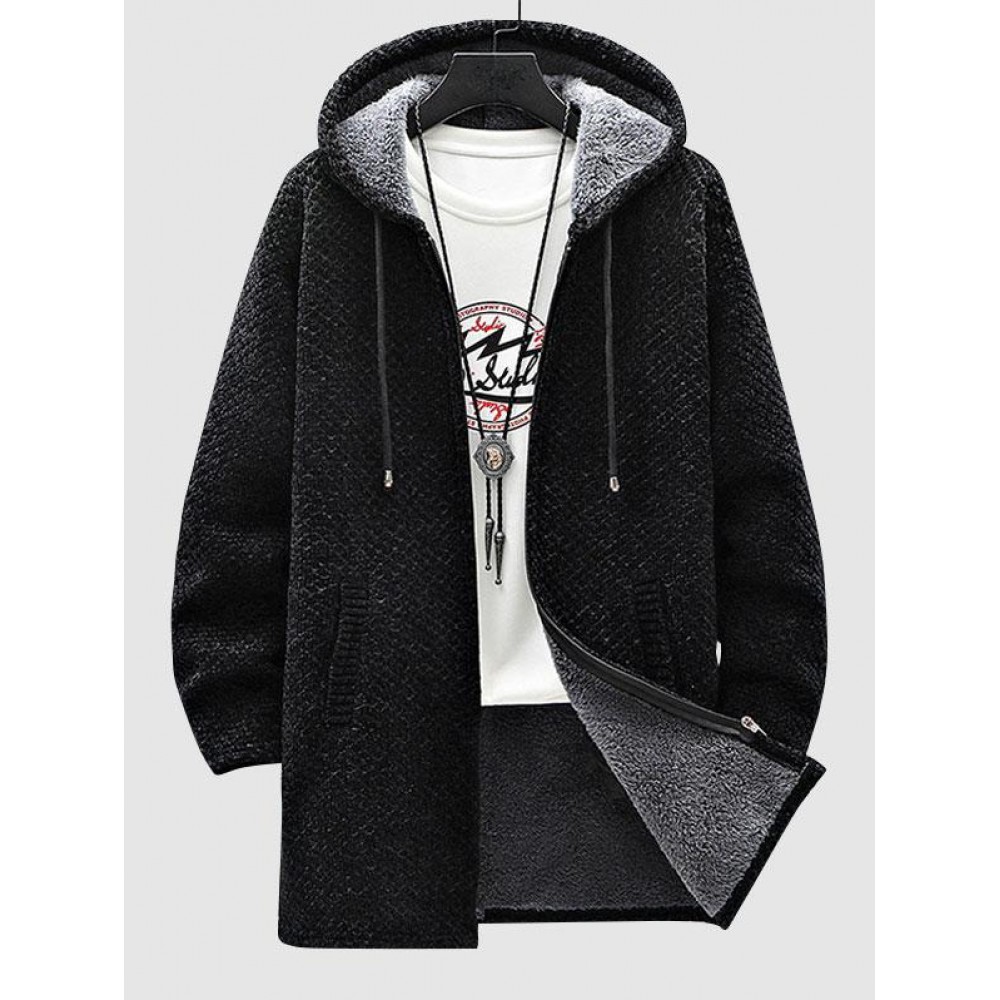 Zip Fly Fleece-lined Hooded Long Jacket Zip Fly Fleece-lined Hooded Long Jacket