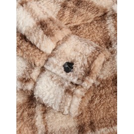 Men's Colorblock Plaid Pattern Front Pocket Fluffy Teddy Fleece Turn-down Collar Jacket Men's Colorblock Plaid Pattern Front Pocket Fluffy Teddy Fleece Turn-down Collar Jacket