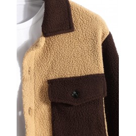 Men's Two Tone Colorblock Flap Pocket Button Front Fuzzy Fleece Jacket Men's Two Tone Colorblock Flap Pocket Button Front Fuzzy Fleece Jacket