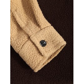 Men's Two Tone Colorblock Flap Pocket Button Front Fuzzy Fleece Jacket Men's Two Tone Colorblock Flap Pocket Button Front Fuzzy Fleece Jacket