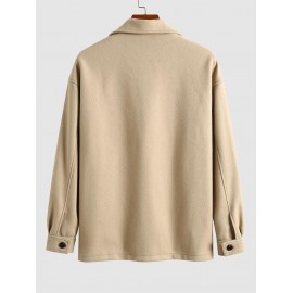 Men's Solid Color Flap Pocket Design Single Breasted Woolen Blend Coat Men's Solid Color Flap Pocket Design Single Breasted Woolen Blend Coat