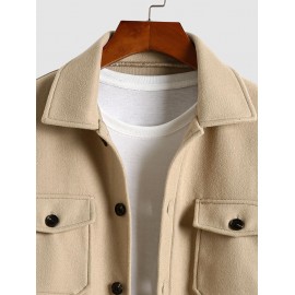 Men's Solid Color Flap Pocket Design Single Breasted Woolen Blend Coat Men's Solid Color Flap Pocket Design Single Breasted Woolen Blend Coat