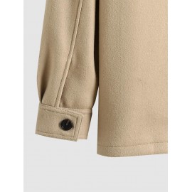 Men's Solid Color Flap Pocket Design Single Breasted Woolen Blend Coat Men's Solid Color Flap Pocket Design Single Breasted Woolen Blend Coat