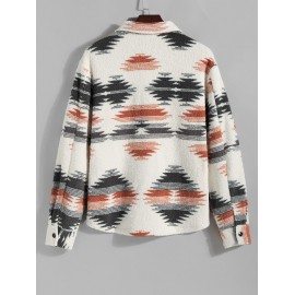 Men's Ethnic Aztec Printed Thermal Fluffy Fleece Flap Pocket Button Front Jacket Men's Ethnic Aztec Printed Thermal Fluffy Fleece Flap Pocket Button Front Jacket