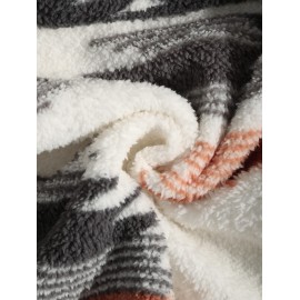 Men's Ethnic Aztec Printed Thermal Fluffy Fleece Flap Pocket Button Front Jacket Men's Ethnic Aztec Printed Thermal Fluffy Fleece Flap Pocket Button Front Jacket