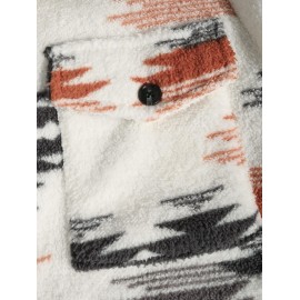 Men's Ethnic Aztec Printed Thermal Fluffy Fleece Flap Pocket Button Front Jacket Men's Ethnic Aztec Printed Thermal Fluffy Fleece Flap Pocket Button Front Jacket