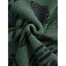 Ethnic Aztec Geo Printed Polar Fleece Fluffy Shacket Winter Shirt Ethnic Aztec Geo Printed Polar Fleece Fluffy Shacket Winter Shirt