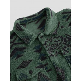 Ethnic Aztec Geo Printed Polar Fleece Fluffy Shacket Winter Shirt Ethnic Aztec Geo Printed Polar Fleece Fluffy Shacket Winter Shirt