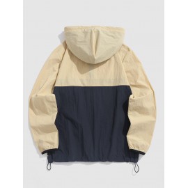 Men's Daily Hooded Half Zip Colorblock Patched Design Toggle Drawstring Pullover Windbreaker Jacket Men's Daily Hooded Half Zip Colorblock Patched Design Toggle Drawstring Pullover Windbreaker Jacket