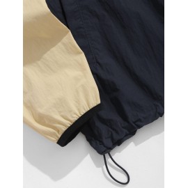 Men's Daily Hooded Half Zip Colorblock Patched Design Toggle Drawstring Pullover Windbreaker Jacket Men's Daily Hooded Half Zip Colorblock Patched Design Toggle Drawstring Pullover Windbreaker Jacket
