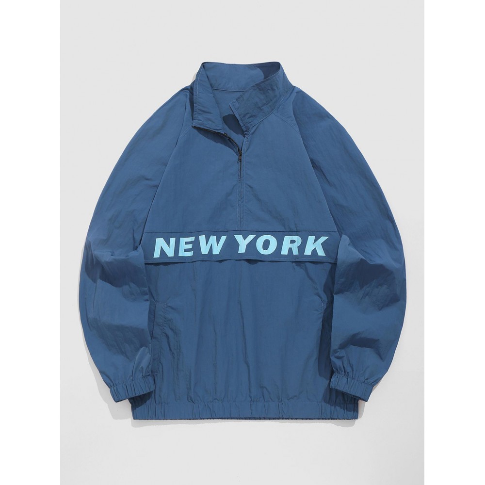 Men's Streetwear Daily Half Zip Letter NEW YORK Graphic Printed Popover Windbreaker Jacket Men's Streetwear Daily Half Zip Letter NEW YORK Graphic Printed Popover Windbreaker Jacket