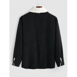 Double Pockets Design Fuzzy Fleece-lined Corduroy Jacket Double Pockets Design Fuzzy Fleece-lined Corduroy Jacket