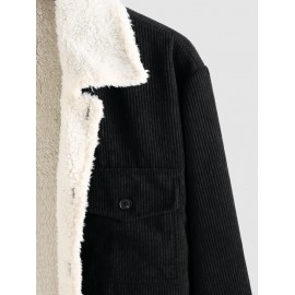 Double Pockets Design Fuzzy Fleece-lined Corduroy Jacket Double Pockets Design Fuzzy Fleece-lined Corduroy Jacket