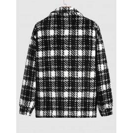 Men's Contract Color Striped Slant Pocket Fluffy Teddy Fleece Button Front Jacket Men's Contract Color Striped Slant Pocket Fluffy Teddy Fleece Button Front Jacket