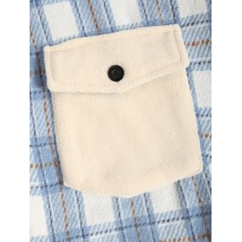 Men's Casual Plaid Pattern Flap Pocket Button Front Contract Color Collar Woolen Shacket Men's Casual Plaid Pattern Flap Pocket Button Front Contract Color Collar Woolen Shacket
