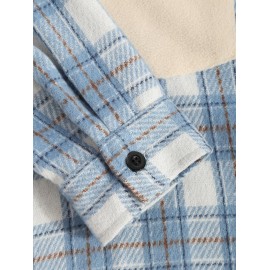Men's Casual Plaid Pattern Flap Pocket Button Front Contract Color Collar Woolen Shacket Men's Casual Plaid Pattern Flap Pocket Button Front Contract Color Collar Woolen Shacket