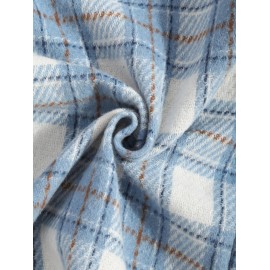 Men's Casual Plaid Pattern Flap Pocket Button Front Contract Color Collar Woolen Shacket Men's Casual Plaid Pattern Flap Pocket Button Front Contract Color Collar Woolen Shacket