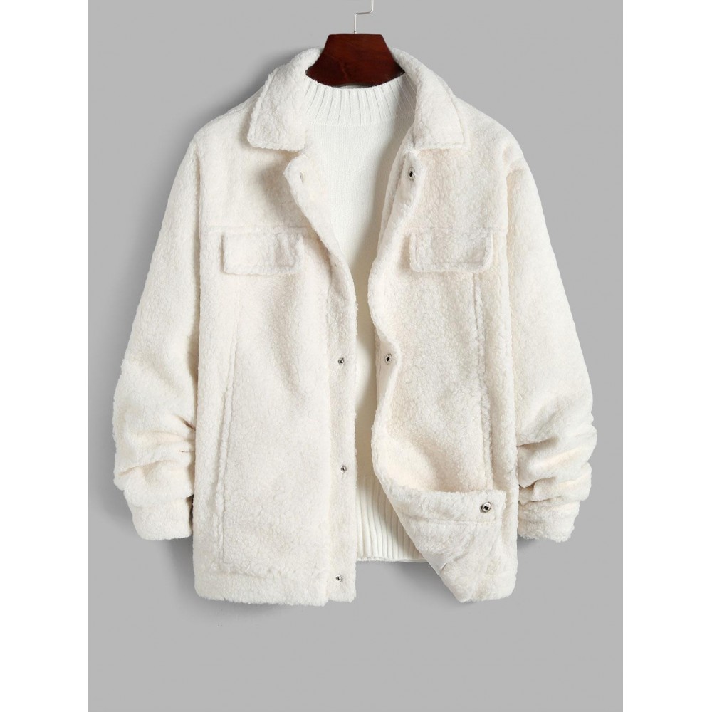 Fluffy Polar Fleece Solid Color Button Fly Jacket Fluffy Polar Fleece Solid Color Button Fly Jacket