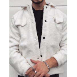 Fluffy Polar Fleece Solid Color Button Fly Jacket Fluffy Polar Fleece Solid Color Button Fly Jacket