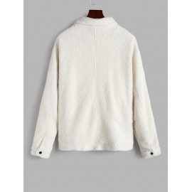 Fluffy Polar Fleece Solid Color Button Fly Jacket Fluffy Polar Fleece Solid Color Button Fly Jacket