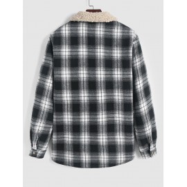 UNISEX Plaid Flap Pocket Faux Sherpa Thermal Lined Fluffy Turn Down Collar Winter Shacket UNISEX Plaid Flap Pocket Faux Sherpa Thermal Lined Fluffy Turn Down Collar Winter Shacket