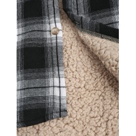 UNISEX Plaid Flap Pocket Faux Sherpa Thermal Lined Fluffy Turn Down Collar Winter Shacket UNISEX Plaid Flap Pocket Faux Sherpa Thermal Lined Fluffy Turn Down Collar Winter Shacket