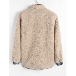 UNISEX Plaid Flap Pocket Faux Sherpa Thermal Lined Fluffy Turn Down Collar Winter Shacket UNISEX Plaid Flap Pocket Faux Sherpa Thermal Lined Fluffy Turn Down Collar Winter Shacket