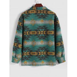 Men's Ethnic Aztec Printed Button Front Slant Pocket Woolen Jacket Men's Ethnic Aztec Printed Button Front Slant Pocket Woolen Jacket