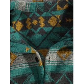 Men's Ethnic Aztec Printed Button Front Slant Pocket Woolen Jacket Men's Ethnic Aztec Printed Button Front Slant Pocket Woolen Jacket