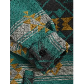 Men's Ethnic Aztec Printed Button Front Slant Pocket Woolen Jacket Men's Ethnic Aztec Printed Button Front Slant Pocket Woolen Jacket