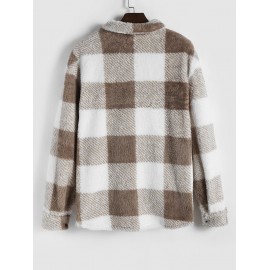 Plaid Pattern Flap Pocket Design Fluffy Jacket Plaid Pattern Flap Pocket Design Fluffy Jacket