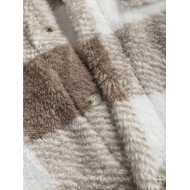 Plaid Pattern Flap Pocket Design Fluffy Jacket Plaid Pattern Flap Pocket Design Fluffy Jacket