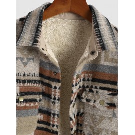 Men's Ethnic Woolen Geometric Aztec Print Shacket Pocket Fleece Lined Fluffy Jacket Men's Ethnic Woolen Geometric Aztec Print Shacket Pocket Fleece Lined Fluffy Jacket