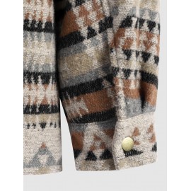Men's Ethnic Woolen Geometric Aztec Print Shacket Pocket Fleece Lined Fluffy Jacket Men's Ethnic Woolen Geometric Aztec Print Shacket Pocket Fleece Lined Fluffy Jacket