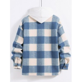 UNISEX Checked Plaid Colorblock Pocket Design Woolen Turn Down Collar Coat UNISEX Checked Plaid Colorblock Pocket Design Woolen Turn Down Collar Coat