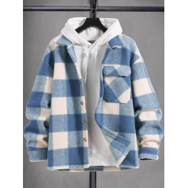 UNISEX Checked Plaid Colorblock Pocket Design Woolen Turn Down Collar Coat UNISEX Checked Plaid Colorblock Pocket Design Woolen Turn Down Collar Coat