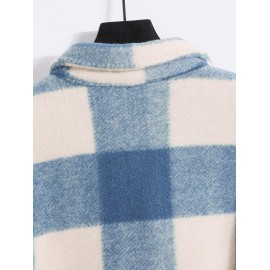 UNISEX Checked Plaid Colorblock Pocket Design Woolen Turn Down Collar Coat UNISEX Checked Plaid Colorblock Pocket Design Woolen Turn Down Collar Coat