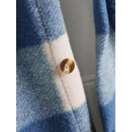 UNISEX Checked Plaid Colorblock Pocket Design Woolen Turn Down Collar Coat UNISEX Checked Plaid Colorblock Pocket Design Woolen Turn Down Collar Coat