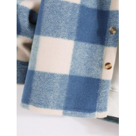 UNISEX Checked Plaid Colorblock Pocket Design Woolen Turn Down Collar Coat UNISEX Checked Plaid Colorblock Pocket Design Woolen Turn Down Collar Coat