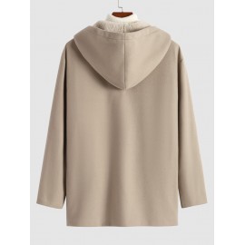 Men's Casual Minimalist Solid Color Zip Fly Hooded Fleece-lined Woolen Long Coat Men's Casual Minimalist Solid Color Zip Fly Hooded Fleece-lined Woolen Long Coat