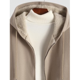 Men's Casual Minimalist Solid Color Zip Fly Hooded Fleece-lined Woolen Long Coat Men's Casual Minimalist Solid Color Zip Fly Hooded Fleece-lined Woolen Long Coat
