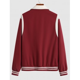 Men's Daily Snap Button Letter LOS ANGELES Printed Colorblock Stripes Panel Baseball Varsity Jacket Men's Daily Snap Button Letter LOS ANGELES Printed Colorblock Stripes Panel Baseball Varsity Jacket