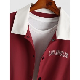 Men's Daily Snap Button Letter LOS ANGELES Printed Colorblock Stripes Panel Baseball Varsity Jacket Men's Daily Snap Button Letter LOS ANGELES Printed Colorblock Stripes Panel Baseball Varsity Jacket