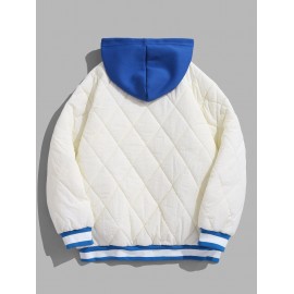Cartoon Bear Embroidered Colorblock Hooded Quilted Padded Jacket Cartoon Bear Embroidered Colorblock Hooded Quilted Padded Jacket