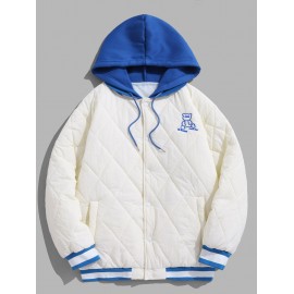 Cartoon Bear Embroidered Colorblock Hooded Quilted Padded Jacket Cartoon Bear Embroidered Colorblock Hooded Quilted Padded Jacket