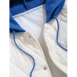 Cartoon Bear Embroidered Colorblock Hooded Quilted Padded Jacket Cartoon Bear Embroidered Colorblock Hooded Quilted Padded Jacket