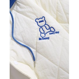 Cartoon Bear Embroidered Colorblock Hooded Quilted Padded Jacket Cartoon Bear Embroidered Colorblock Hooded Quilted Padded Jacket