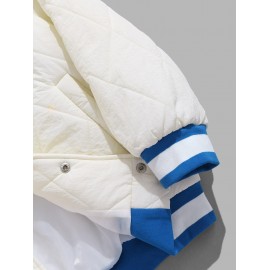 Cartoon Bear Embroidered Colorblock Hooded Quilted Padded Jacket Cartoon Bear Embroidered Colorblock Hooded Quilted Padded Jacket