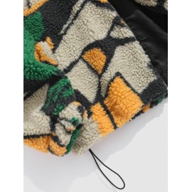 Zip Up Faux Sherpa Pocket Patternblock Fluffy Jacket Zip Up Faux Sherpa Pocket Patternblock Fluffy Jacket