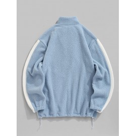 Men's Casual Colorblock Fleece Fluffy Zip Up Stand Collar Pocket Toggle Drawstring Applique Design Jacket Men's Casual Colorblock Fleece Fluffy Zip Up Stand Collar Pocket Toggle Drawstring Applique Design Jacket
